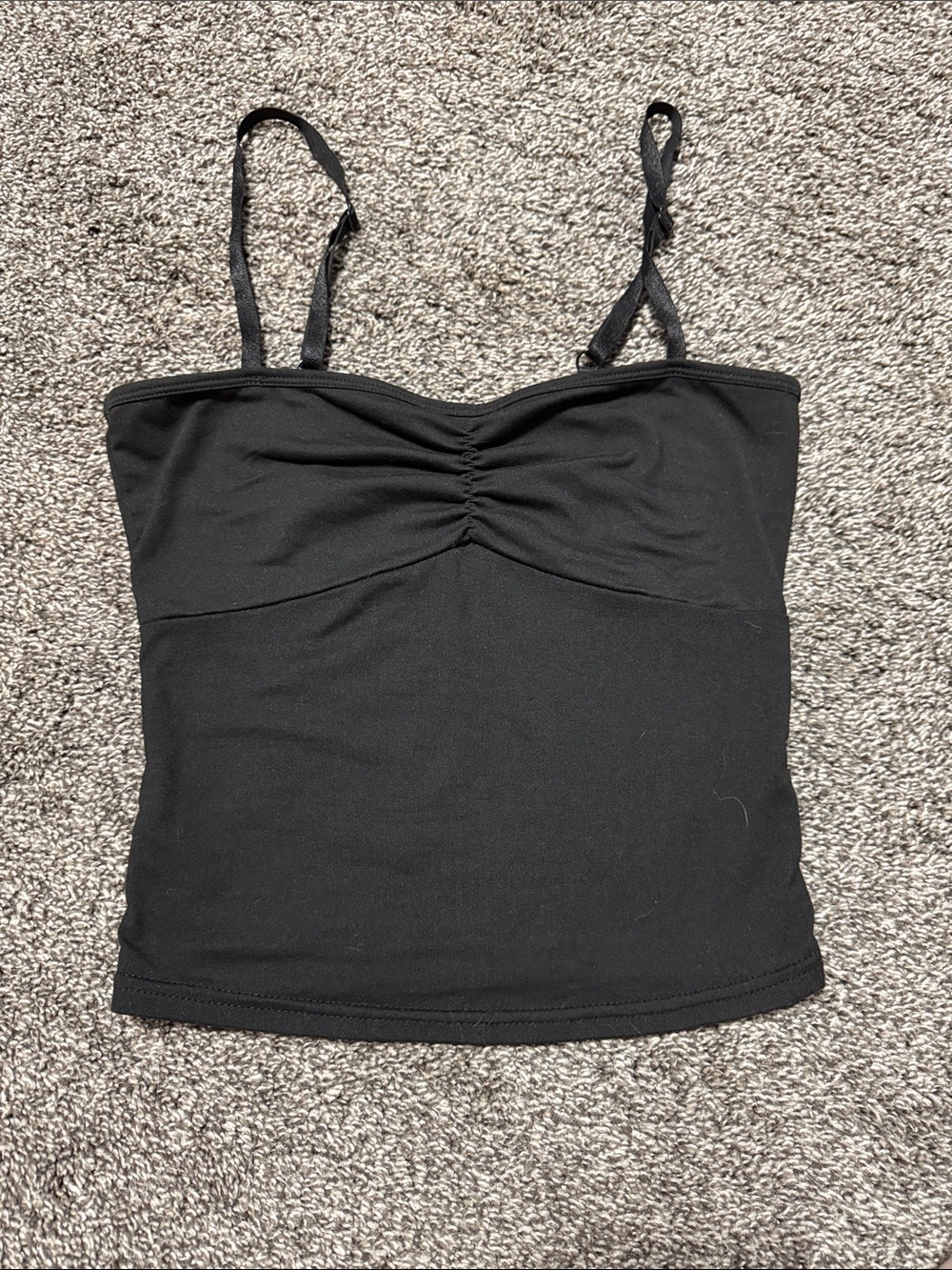 Black Ruched Bust Spaghetti Strap Tank Top